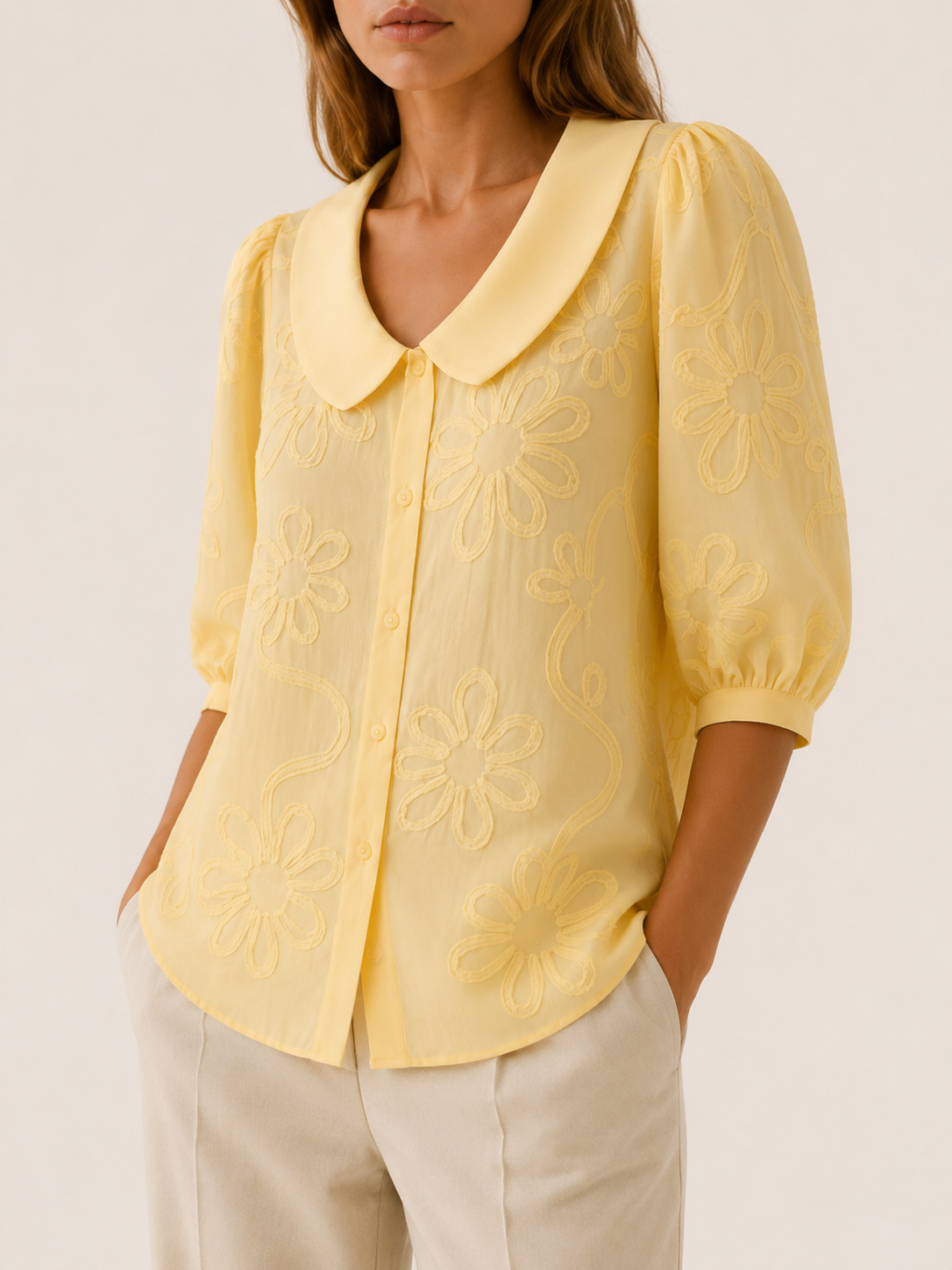 Winsen | Floral Blouse with Peter Pan Collar Button Front