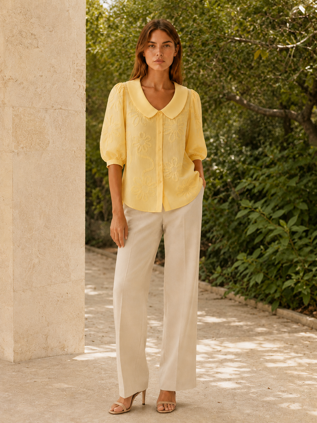 Winsen | Floral Blouse with Peter Pan Collar Button Front