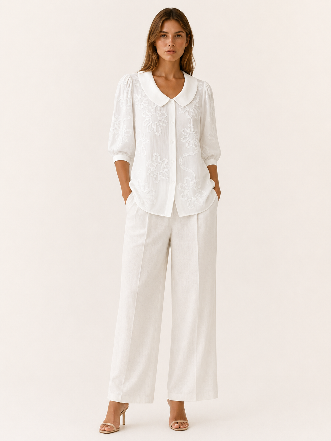 Winsen | Floral Blouse with Peter Pan Collar Button Front