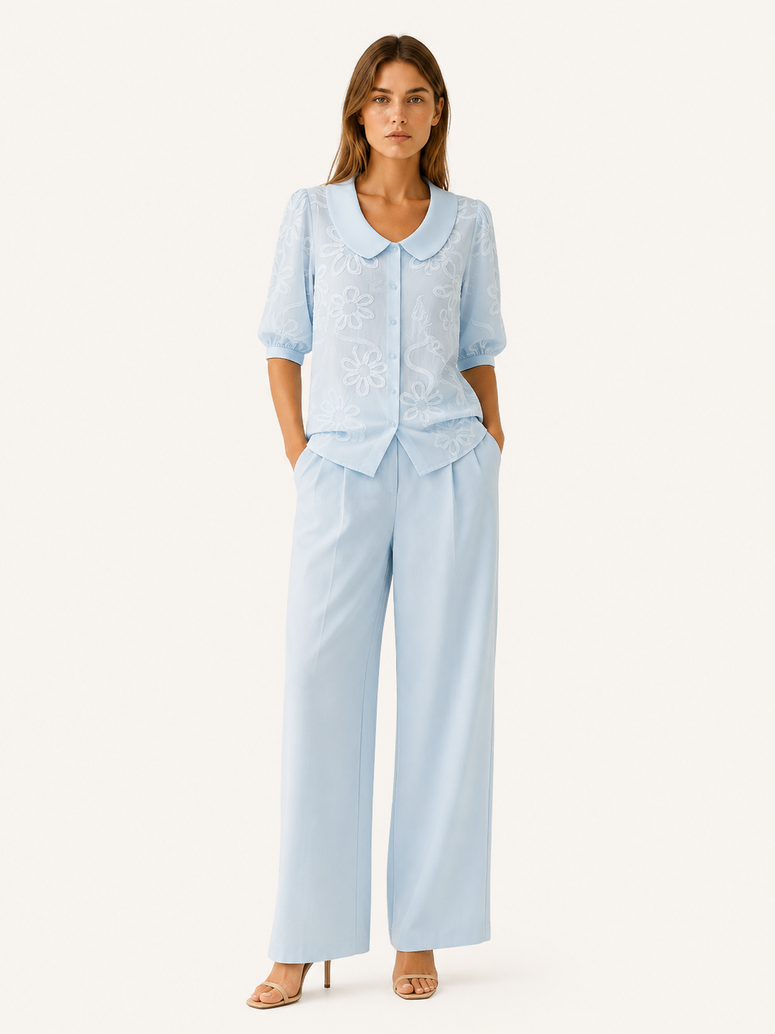 Winsen | Floral Blouse with Peter Pan Collar Button Front