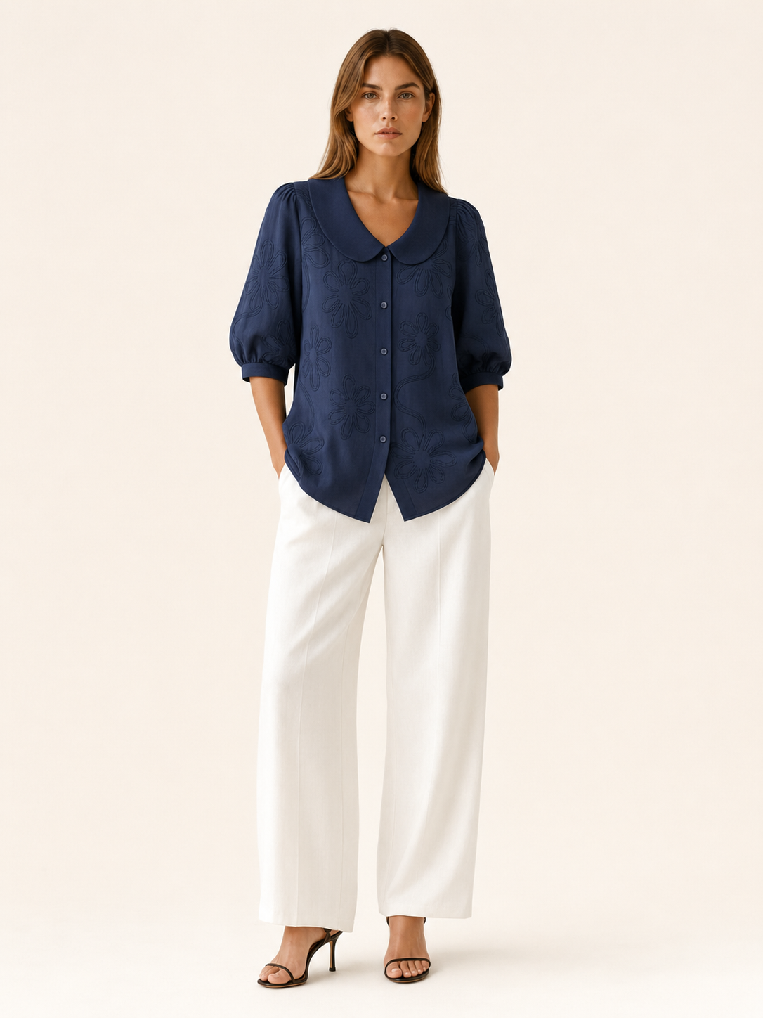 Winsen | Floral Blouse with Peter Pan Collar Button Front