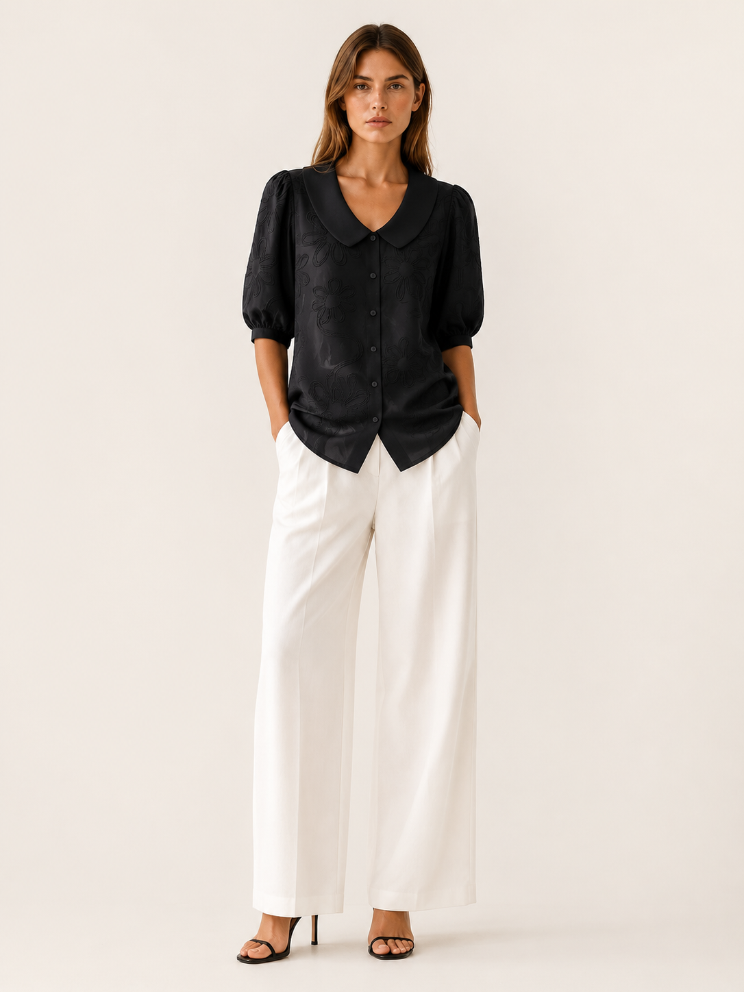Winsen | Floral Blouse with Peter Pan Collar Button Front