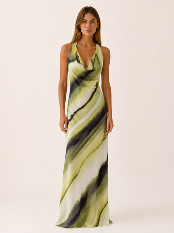 Keaton | Halter Neck Maxi Dress with Backless Abstract Print