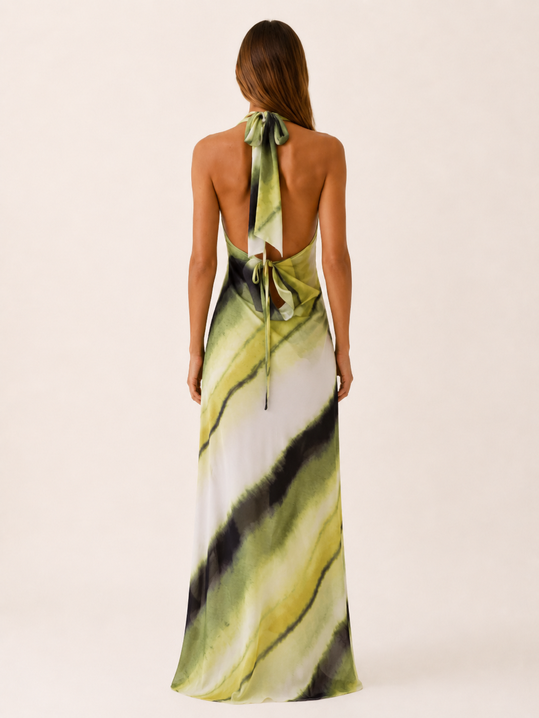 Keaton | Halter Neck Maxi Dress with Backless Abstract Print