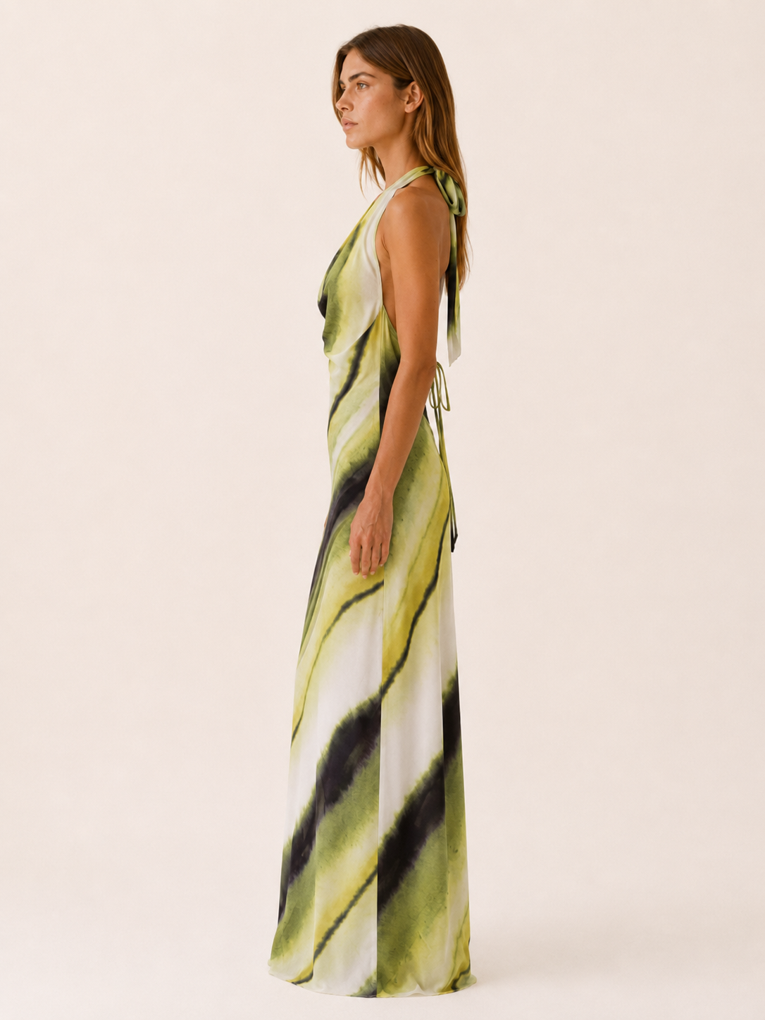 Keaton | Halter Neck Maxi Dress with Backless Abstract Print