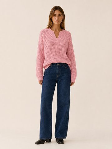 Ysoria | V-Neck Sweater with Notched Neckline and Relaxed Fit