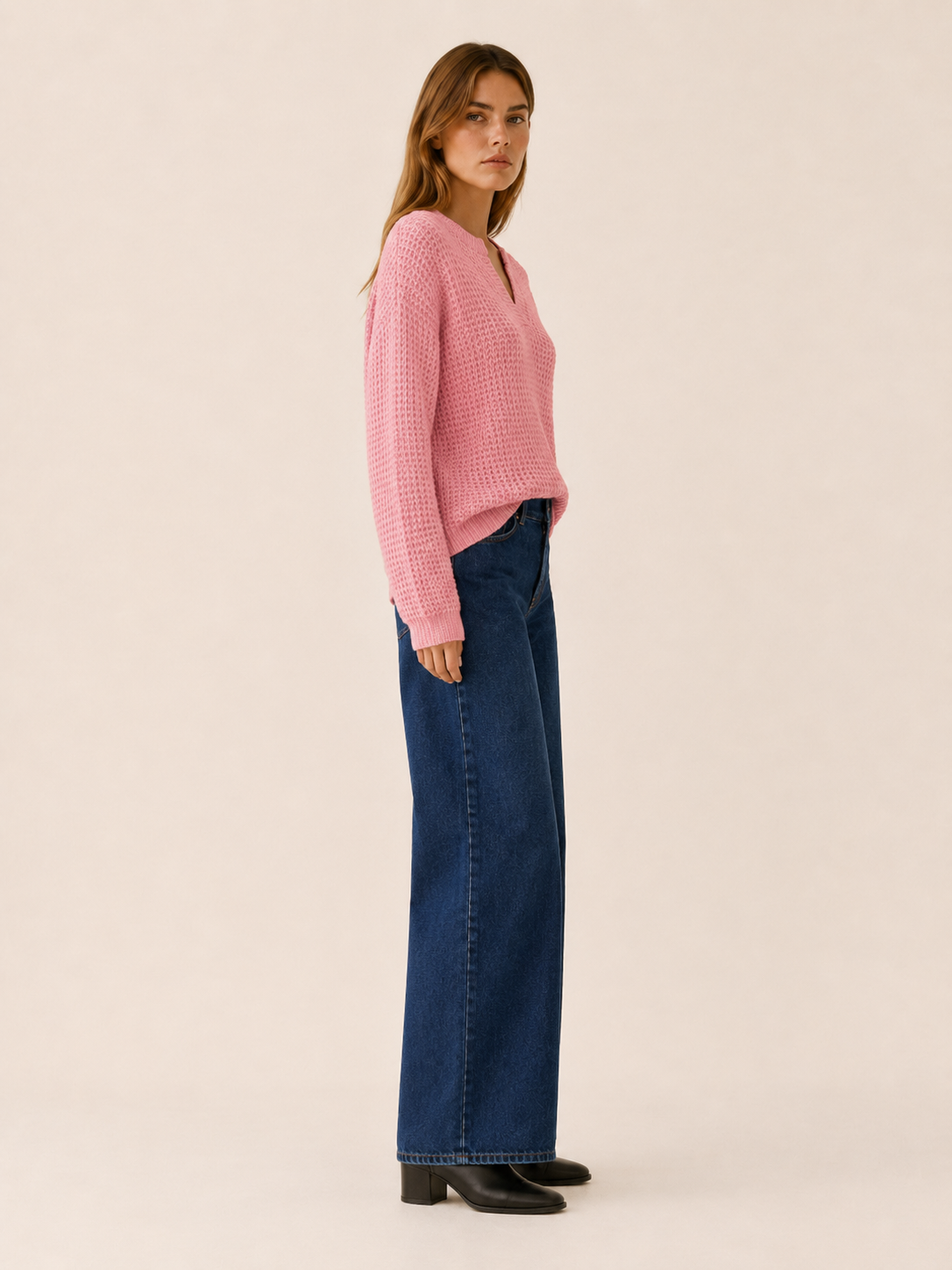 Ysoria | V-Neck Sweater with Notched Neckline and Relaxed Fit