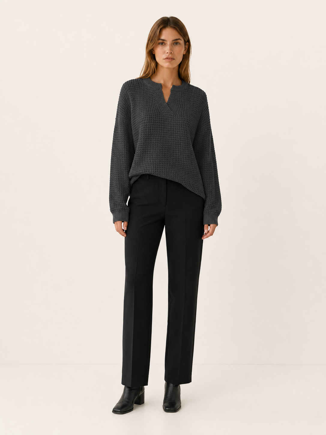 Ysoria | V-Neck Sweater with Notched Neckline and Relaxed Fit