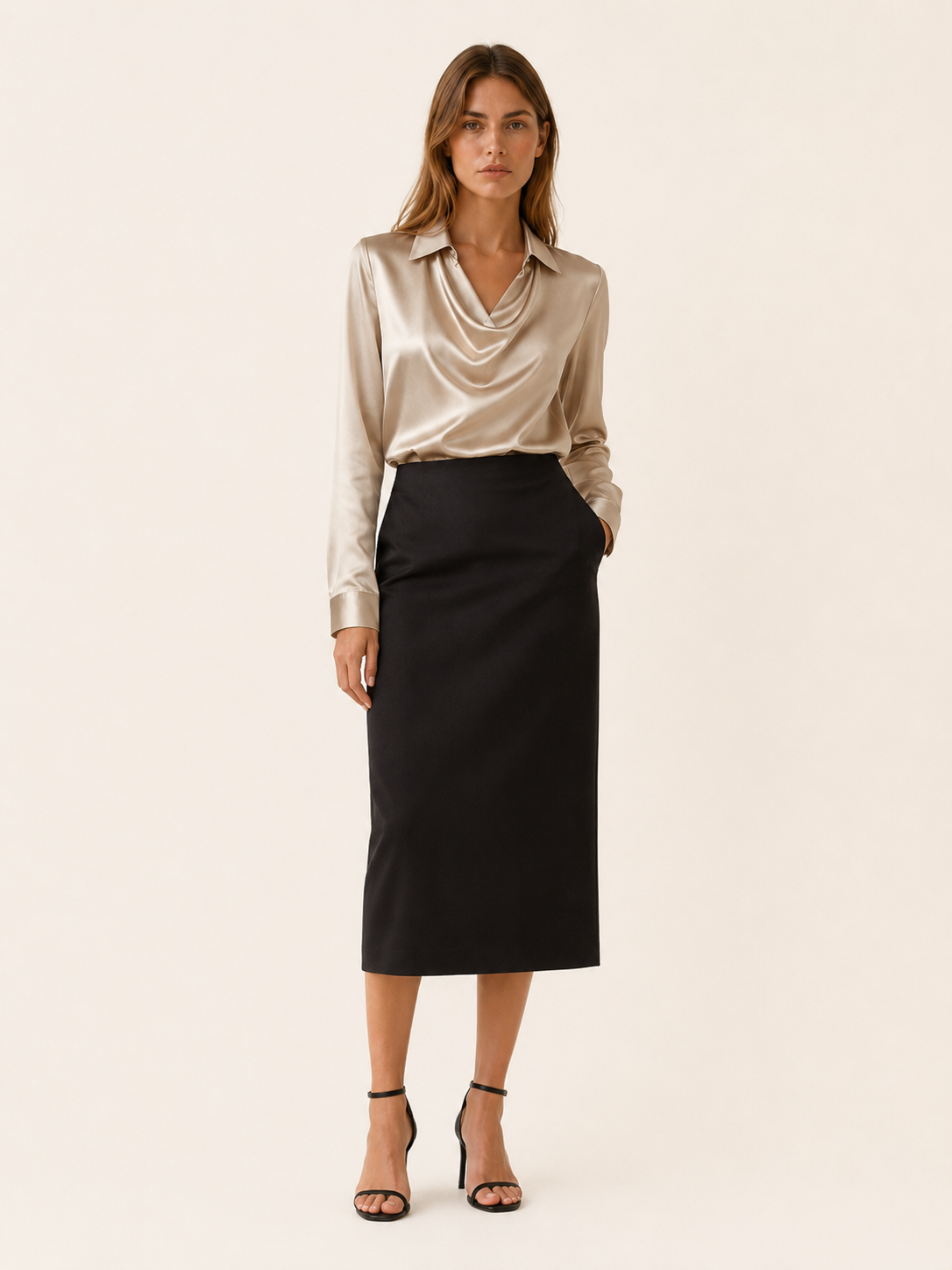 Yvette | Satin Top with Pleated Neckline
