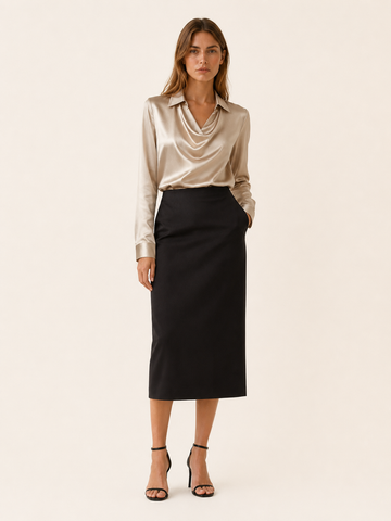 Yvette | Satin Top with Pleated Neckline