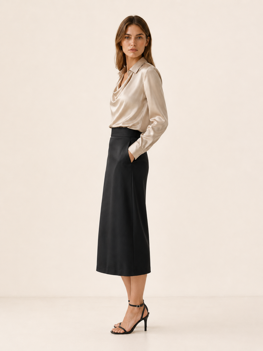 Yvette | Satin Top with Pleated Neckline