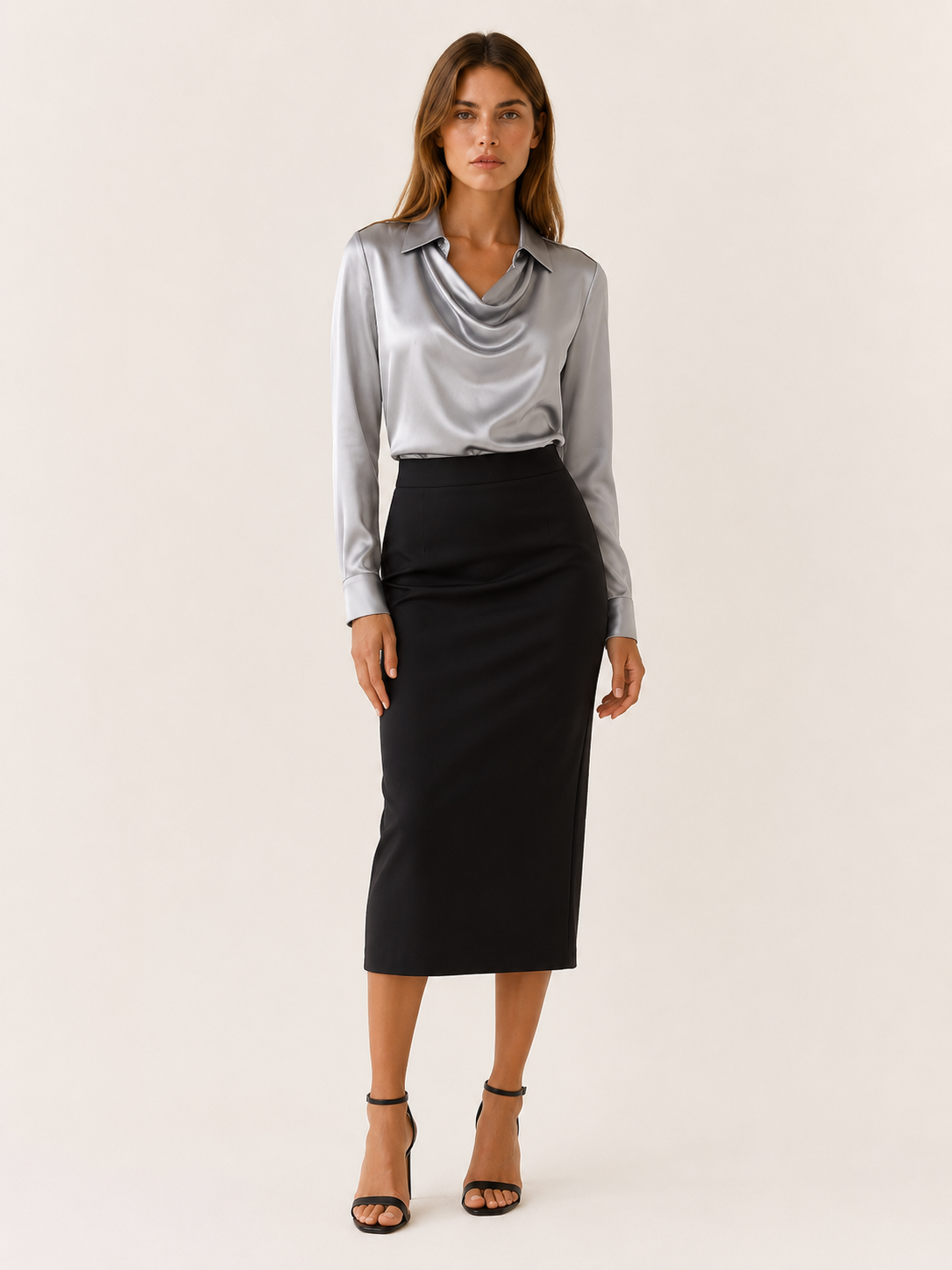 Yvette | Satin Top with Pleated Neckline