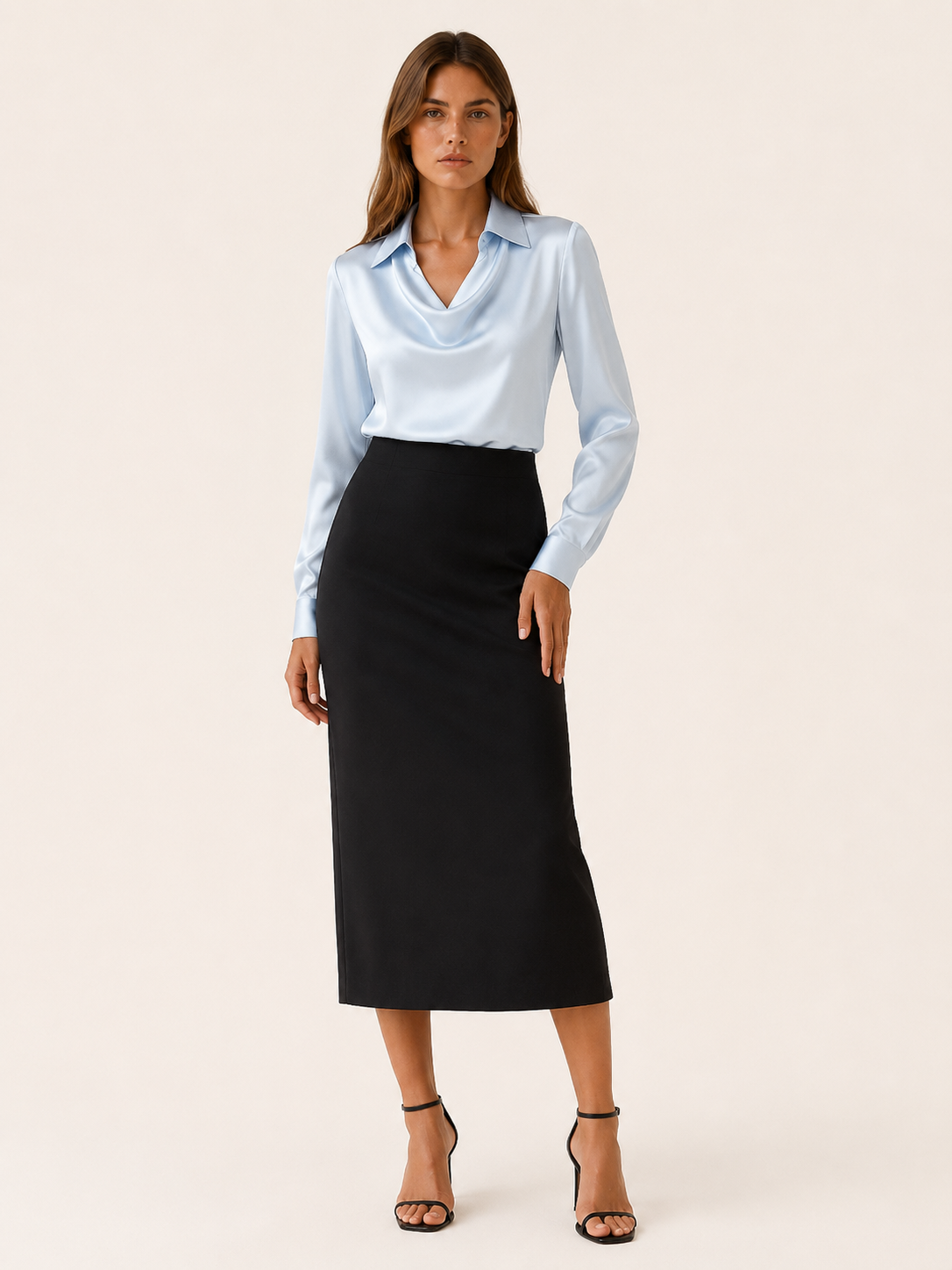 Yvette | Satin Top with Pleated Neckline