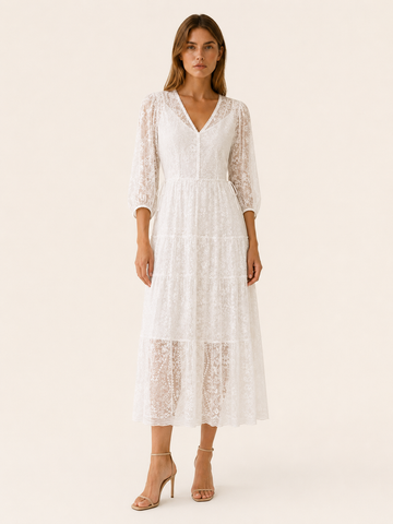 Zamira | Lace Midi Dress with V Neck and Tie Waist