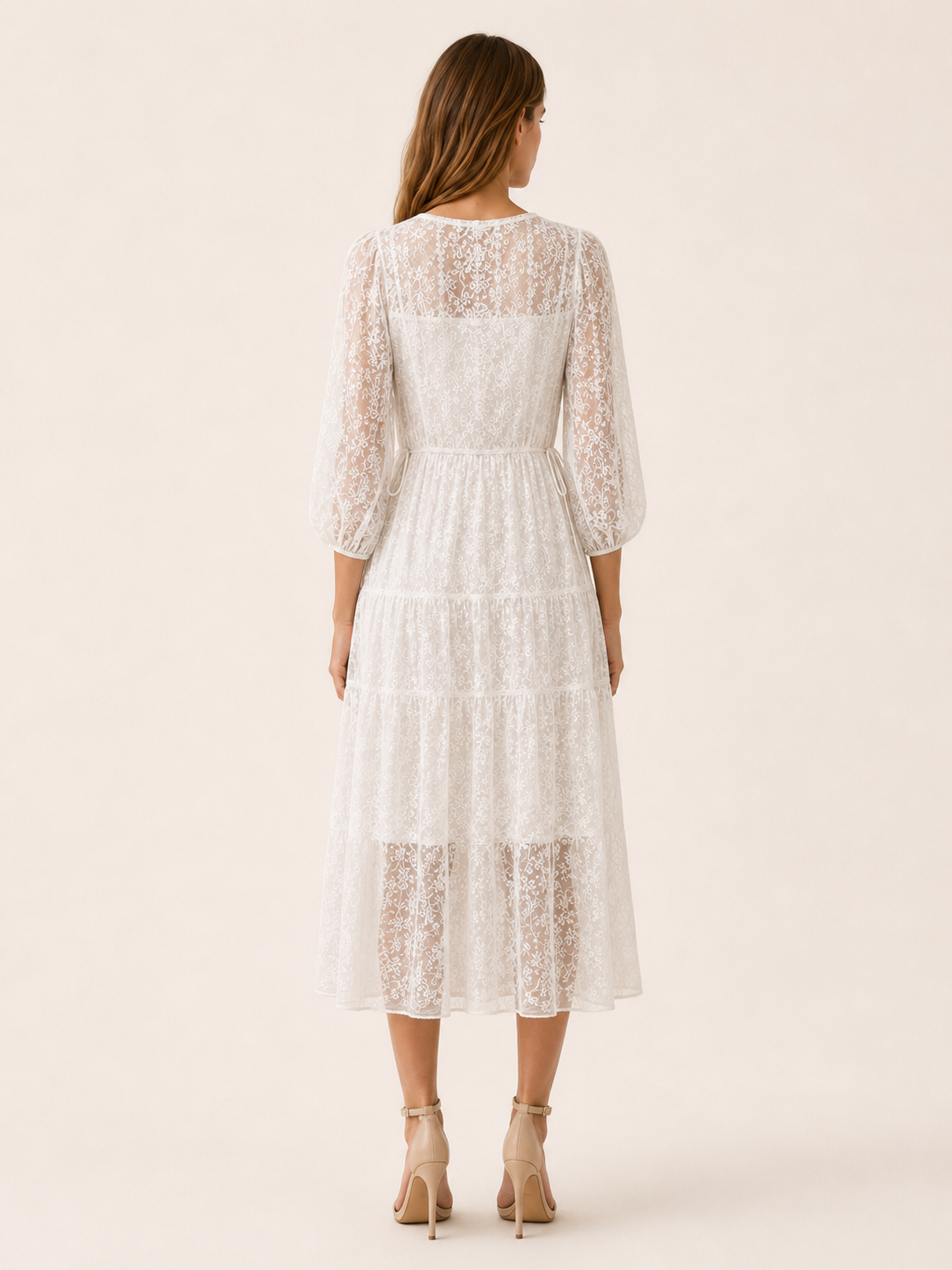 Zamira | Lace Midi Dress with V Neck and Tie Waist