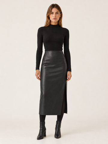 Zariah | Women's Straight Faux Leather Midi Skirt Fall Work