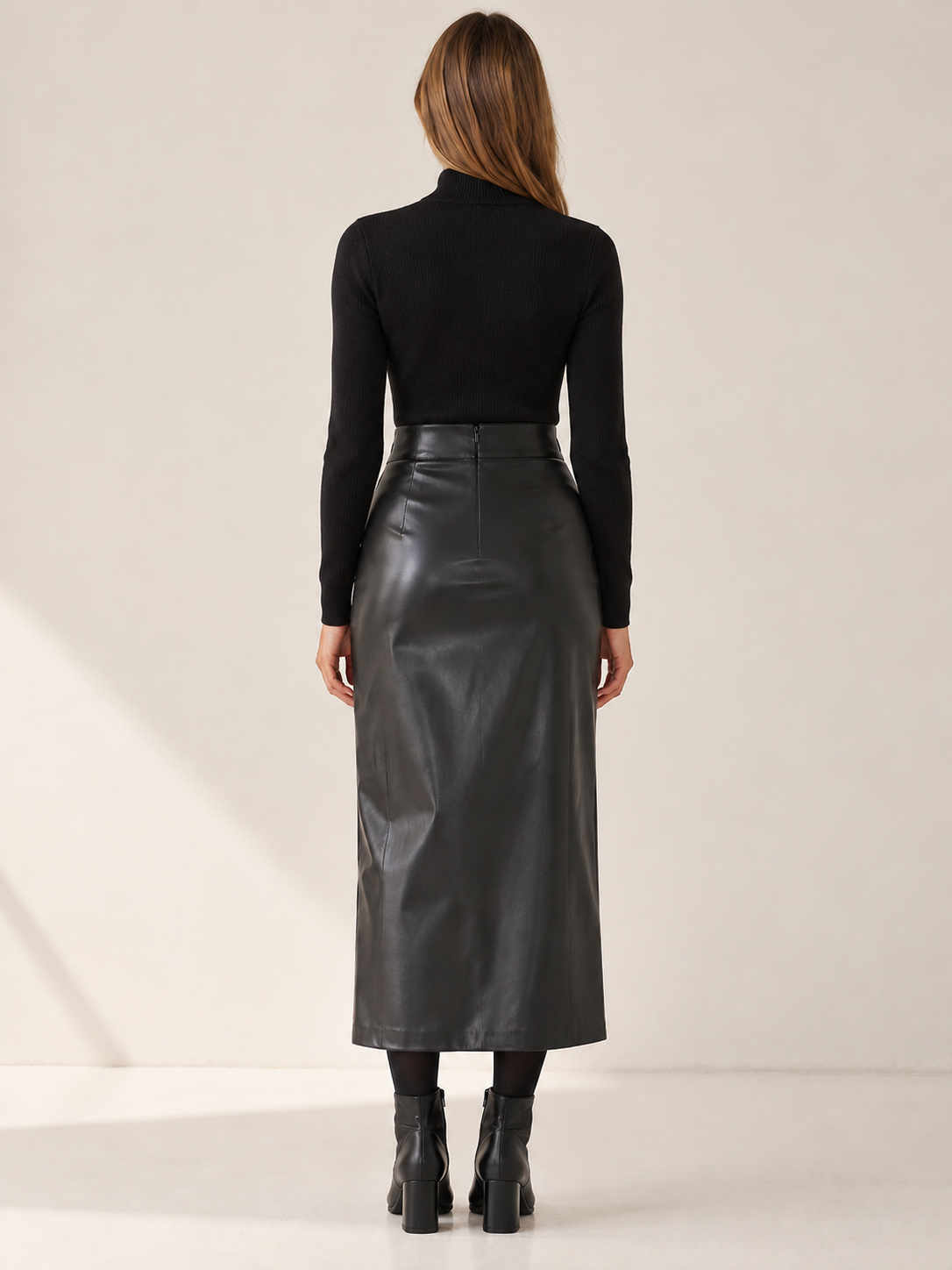 Zariah | Women's Straight Faux Leather Midi Skirt Fall Work