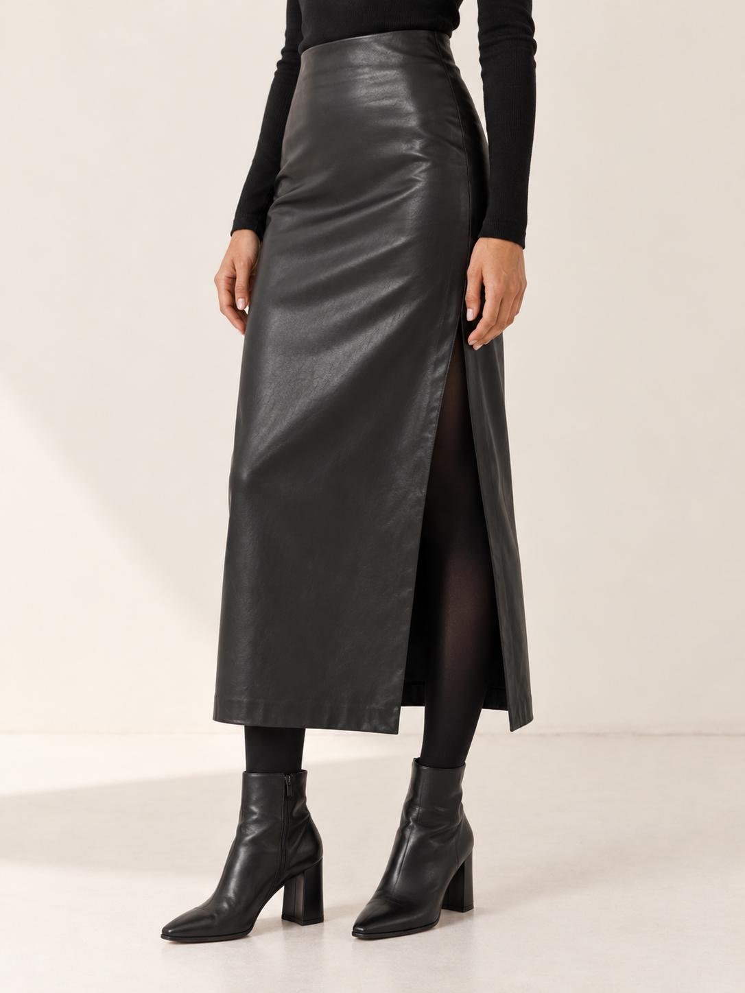 Zariah | Women's Straight Faux Leather Midi Skirt Fall Work