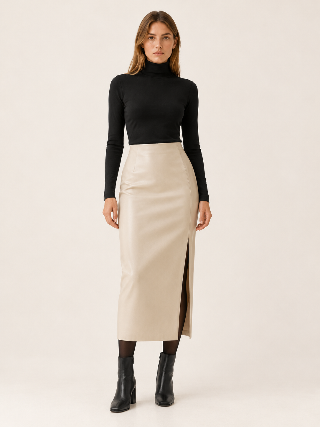 Zariah | Women's Straight Faux Leather Midi Skirt Fall Work