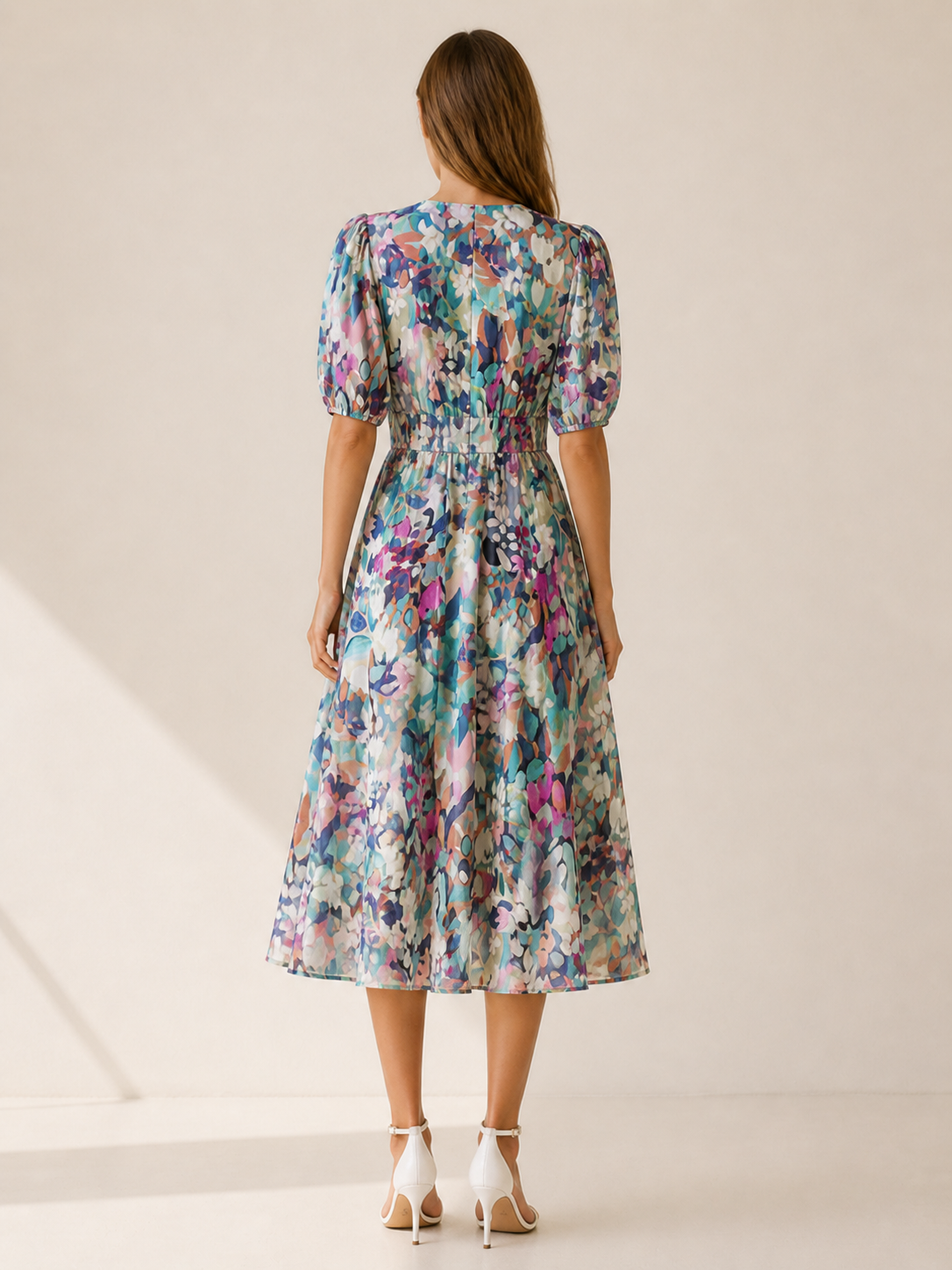 Zerina | Floral Midi Dress with V-Neck
