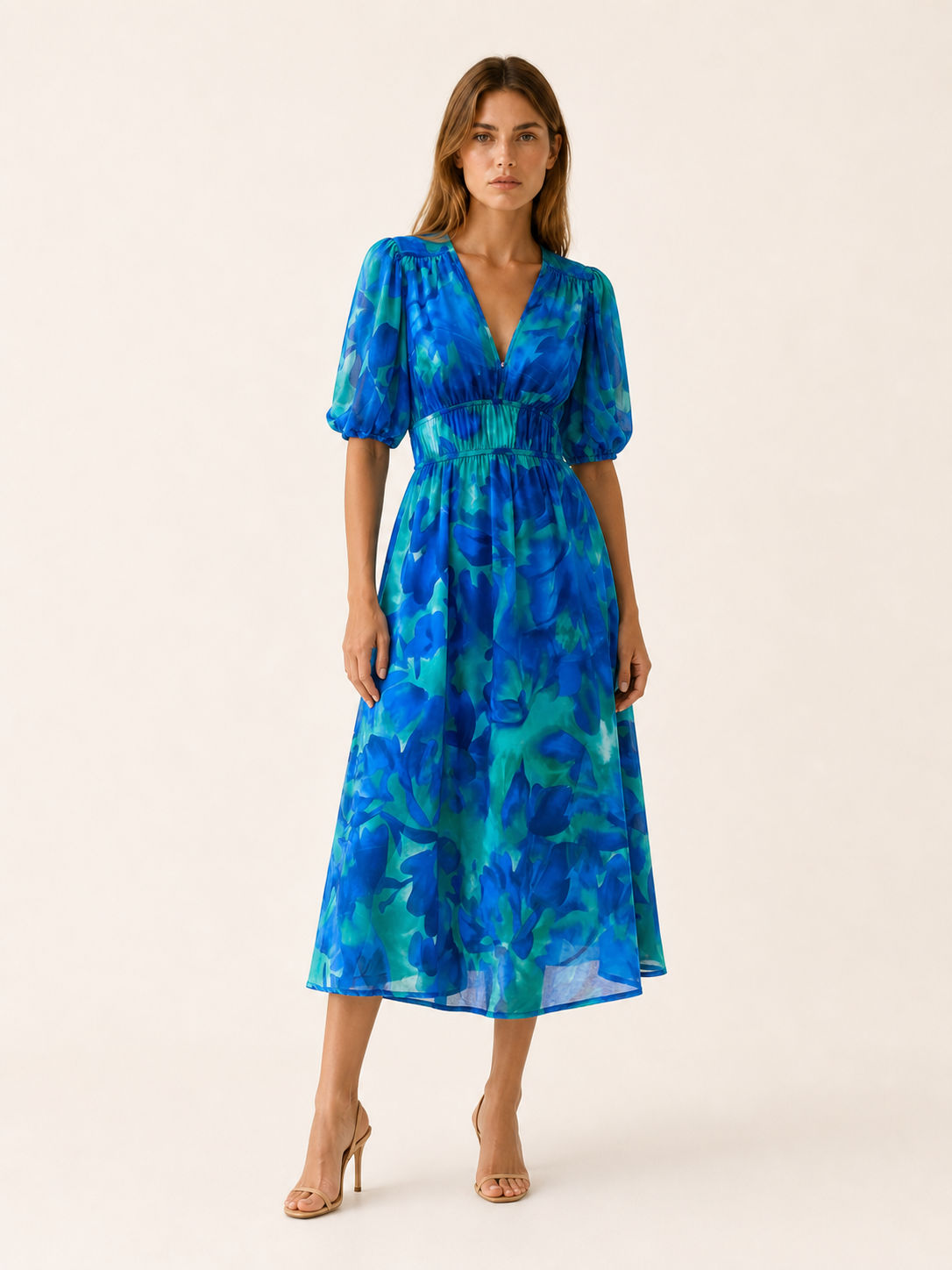 Zerina | Floral Midi Dress with V-Neck