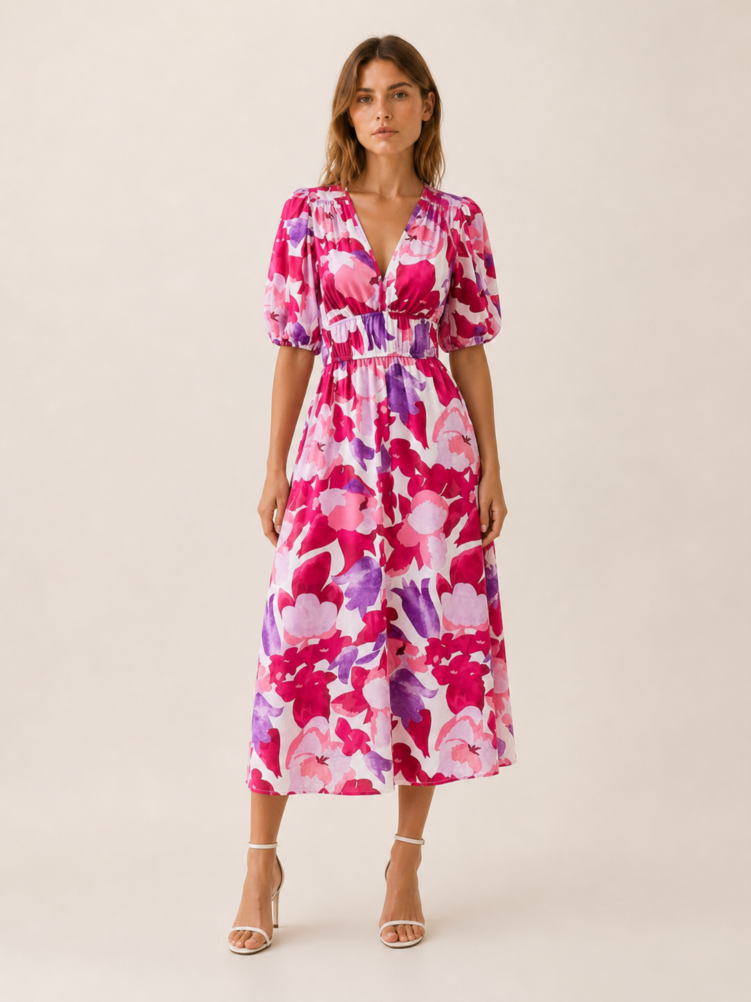 Zerina | Floral Midi Dress with V-Neck