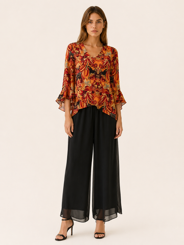 Zevira | Paisley Blouse with Ruffle Sleeves Chiffon Top