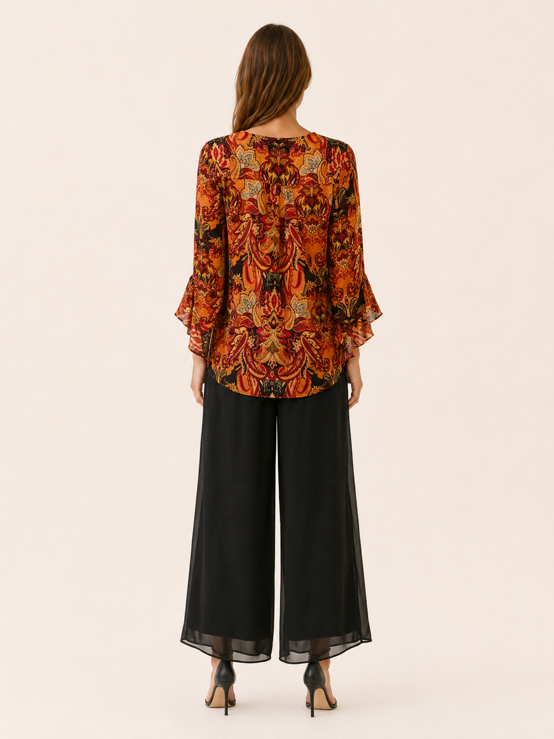 Zevira | Paisley Blouse with Ruffle Sleeves Chiffon Top