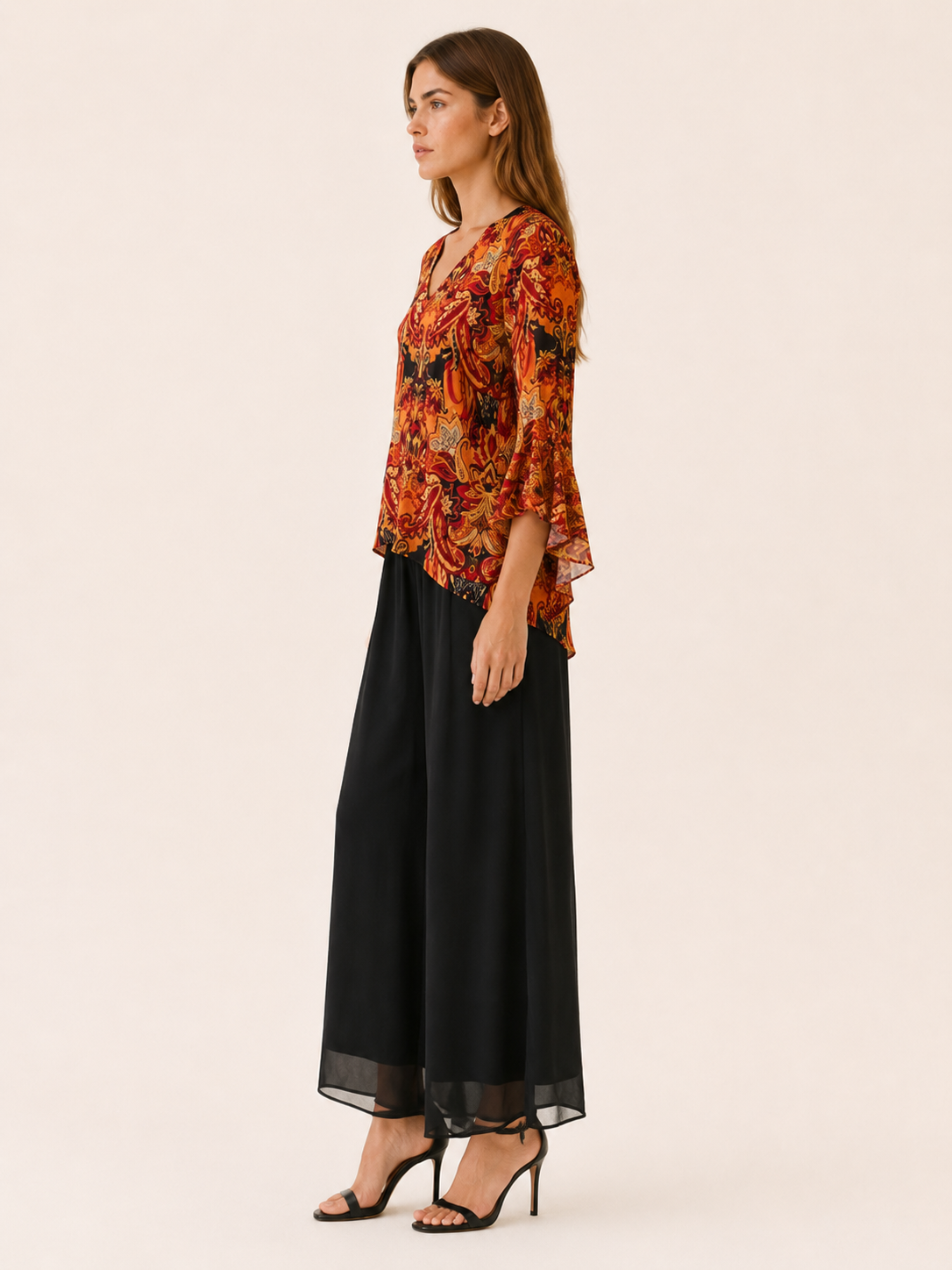 Zevira | Paisley Blouse with Ruffle Sleeves Chiffon Top