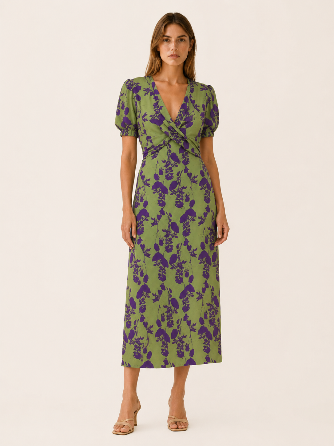 Zinnia | Floral Midi Dress with Twist Front