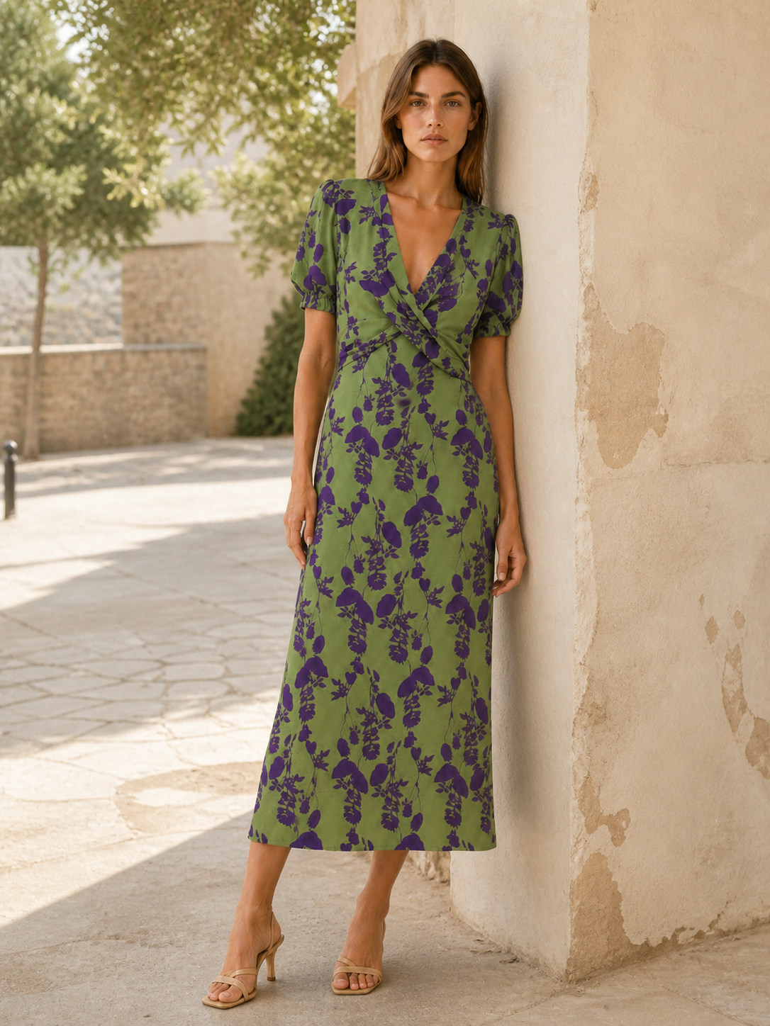 Zinnia | Floral Midi Dress with Twist Front