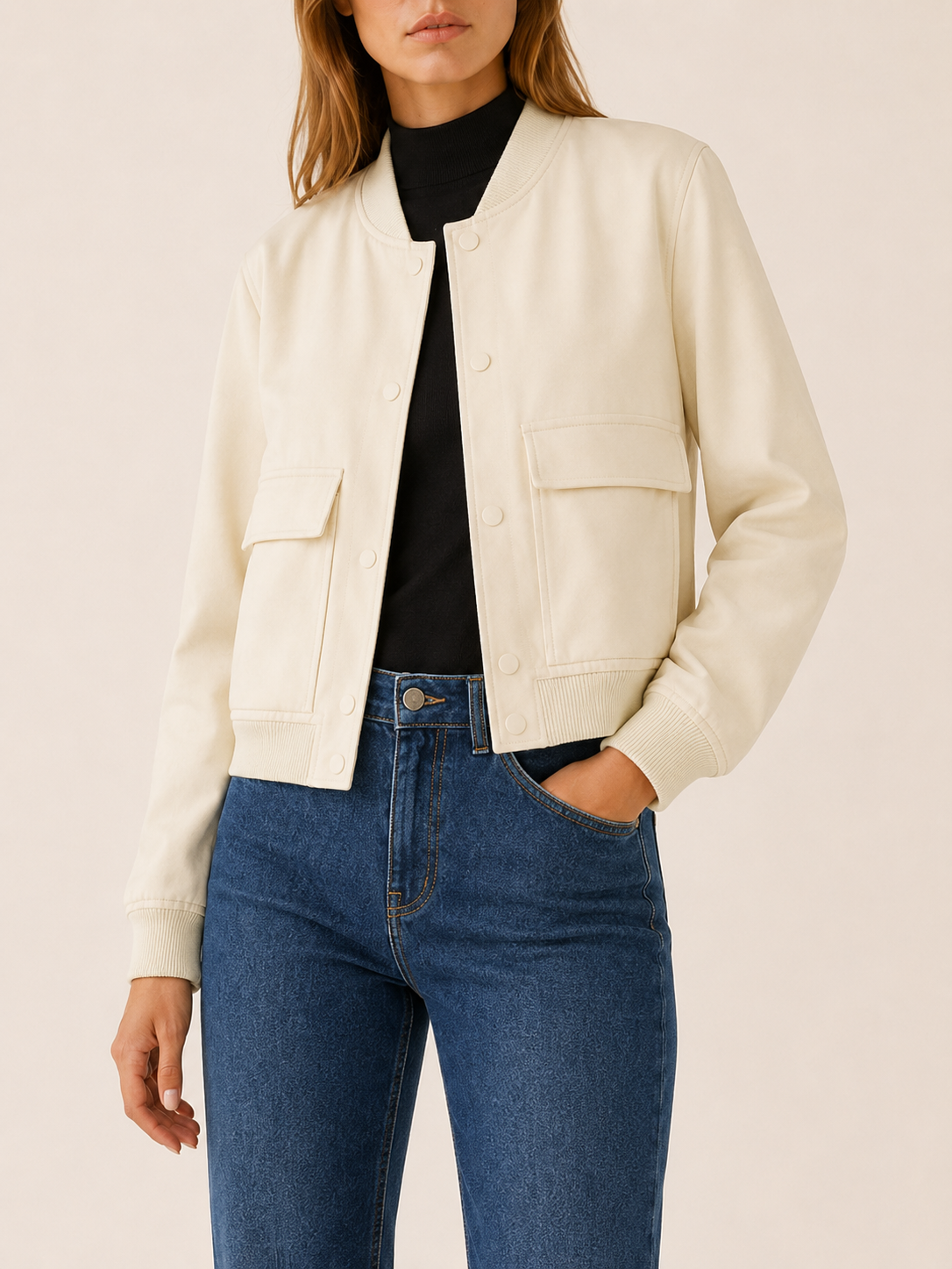 Zorielle | Cropped Bomber Jacket with Flap Pockets