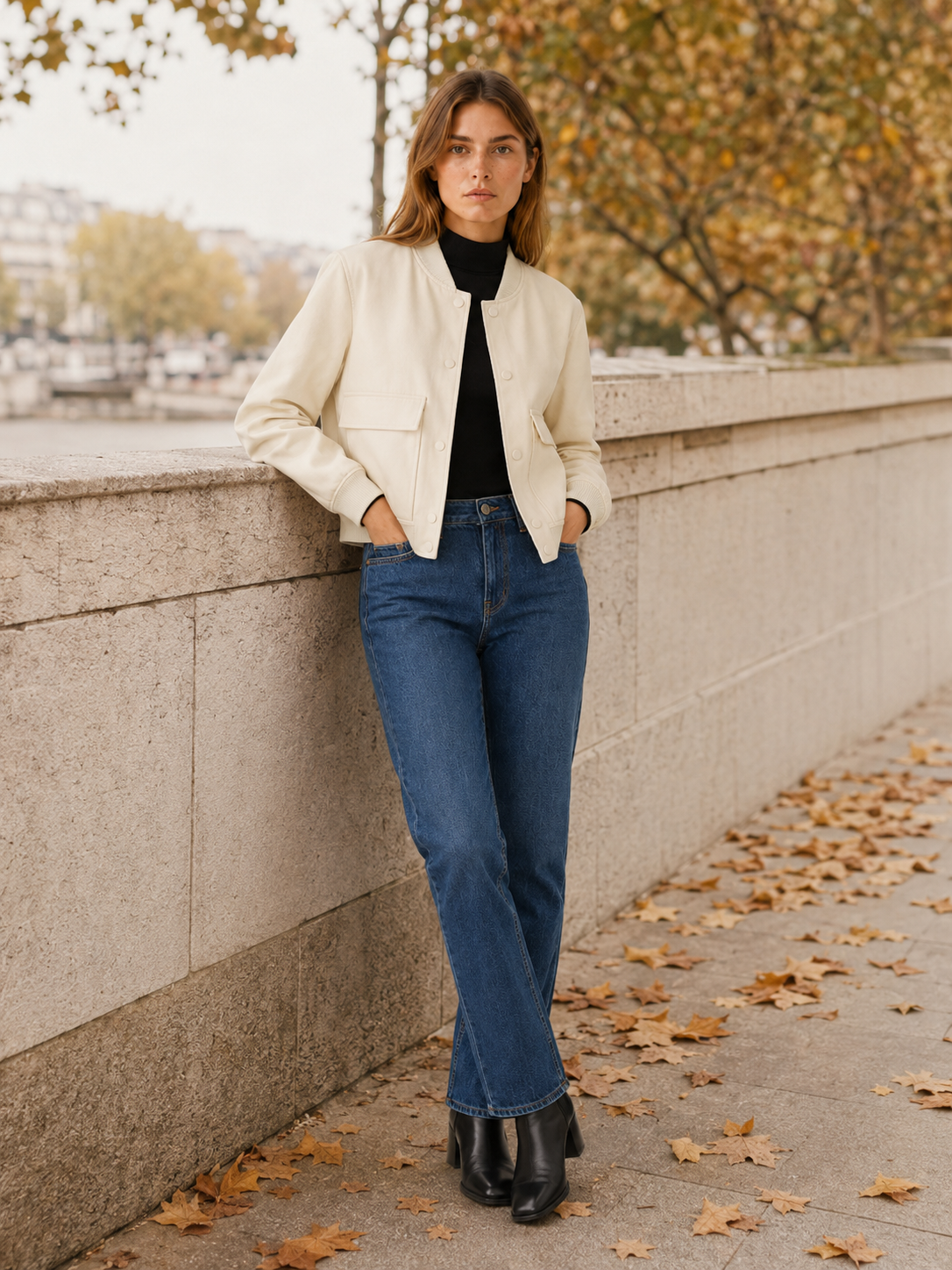 Zorielle | Cropped Bomber Jacket with Flap Pockets