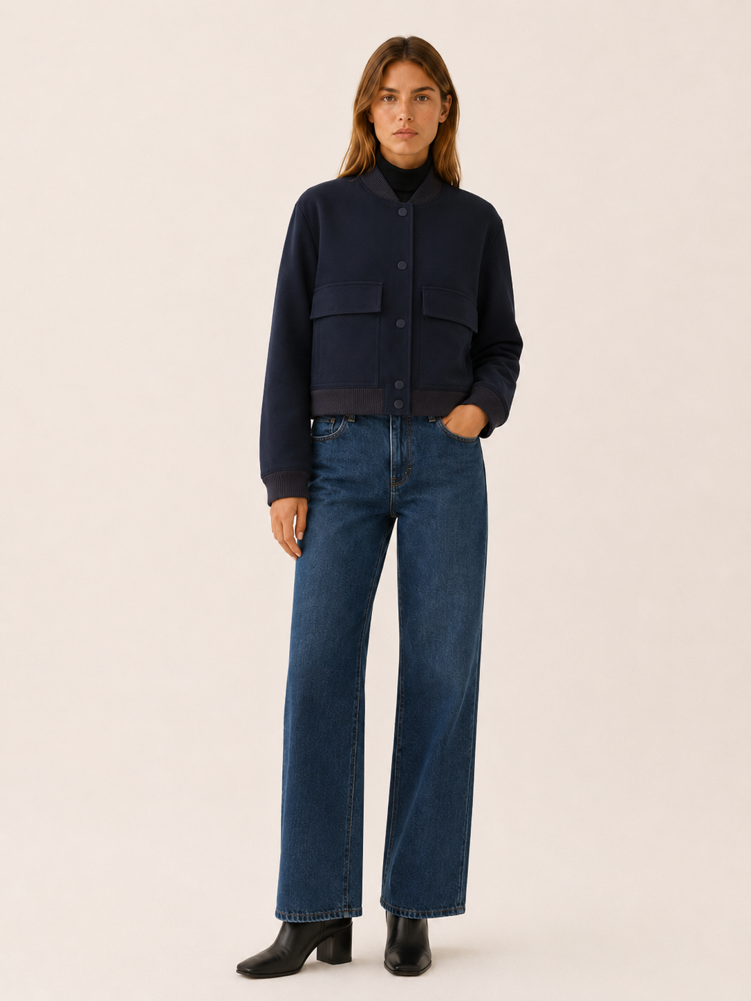 Zorielle | Cropped Bomber Jacket with Flap Pockets