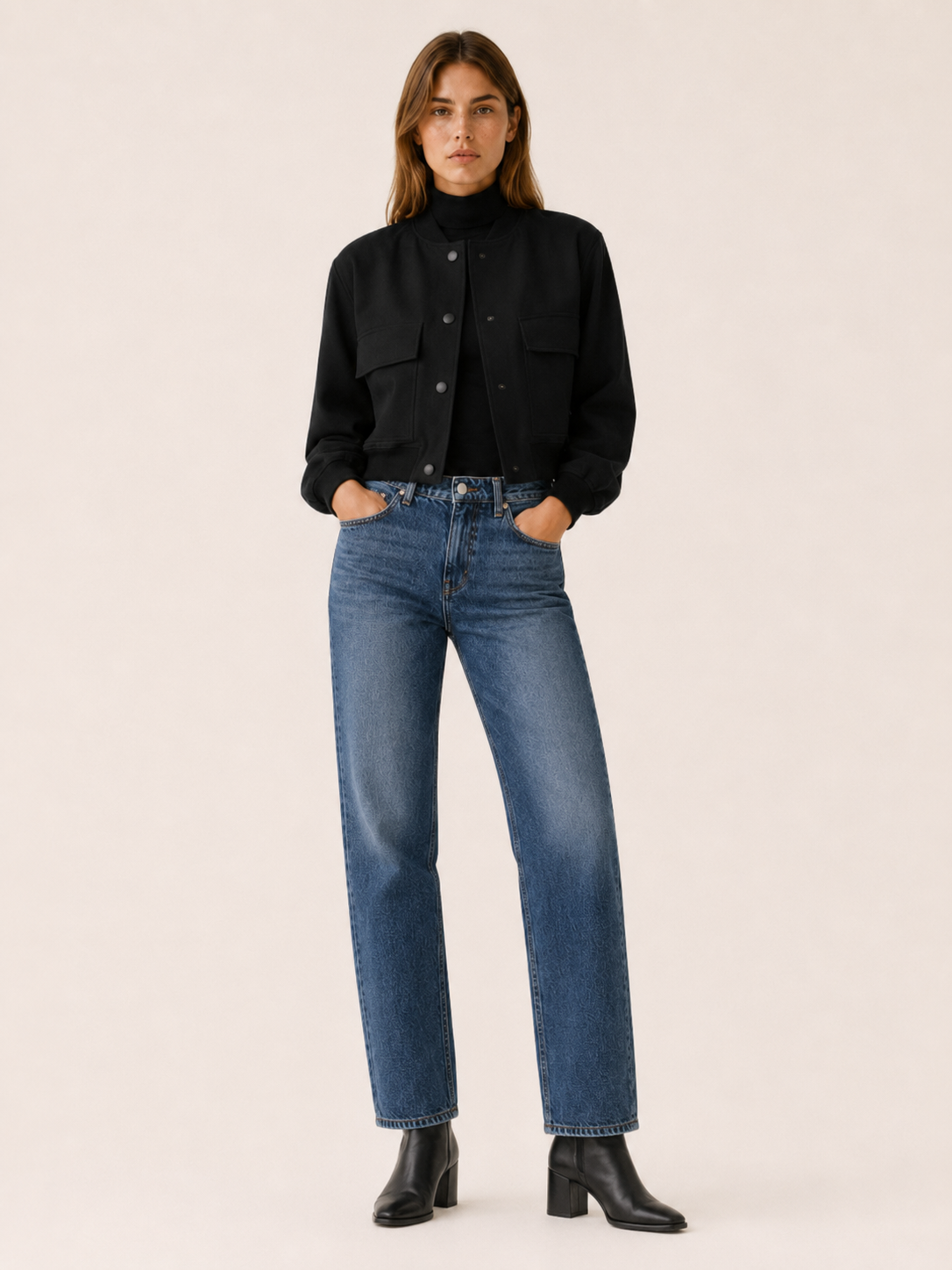 Zorielle | Cropped Bomber Jacket with Flap Pockets