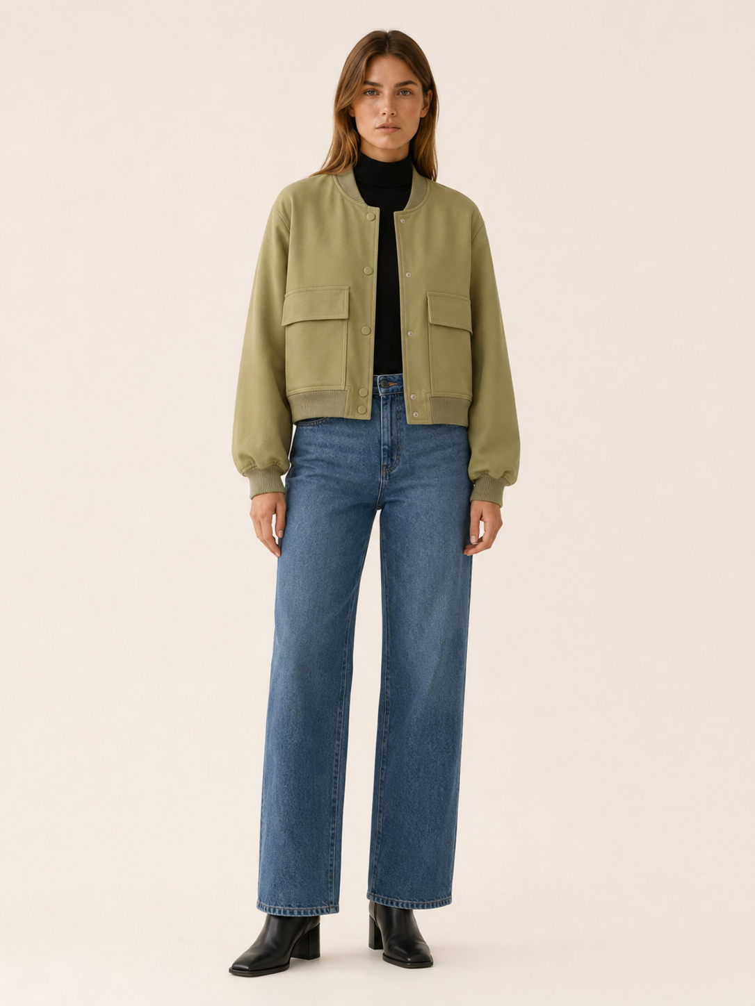 Zorielle | Cropped Bomber Jacket with Flap Pockets